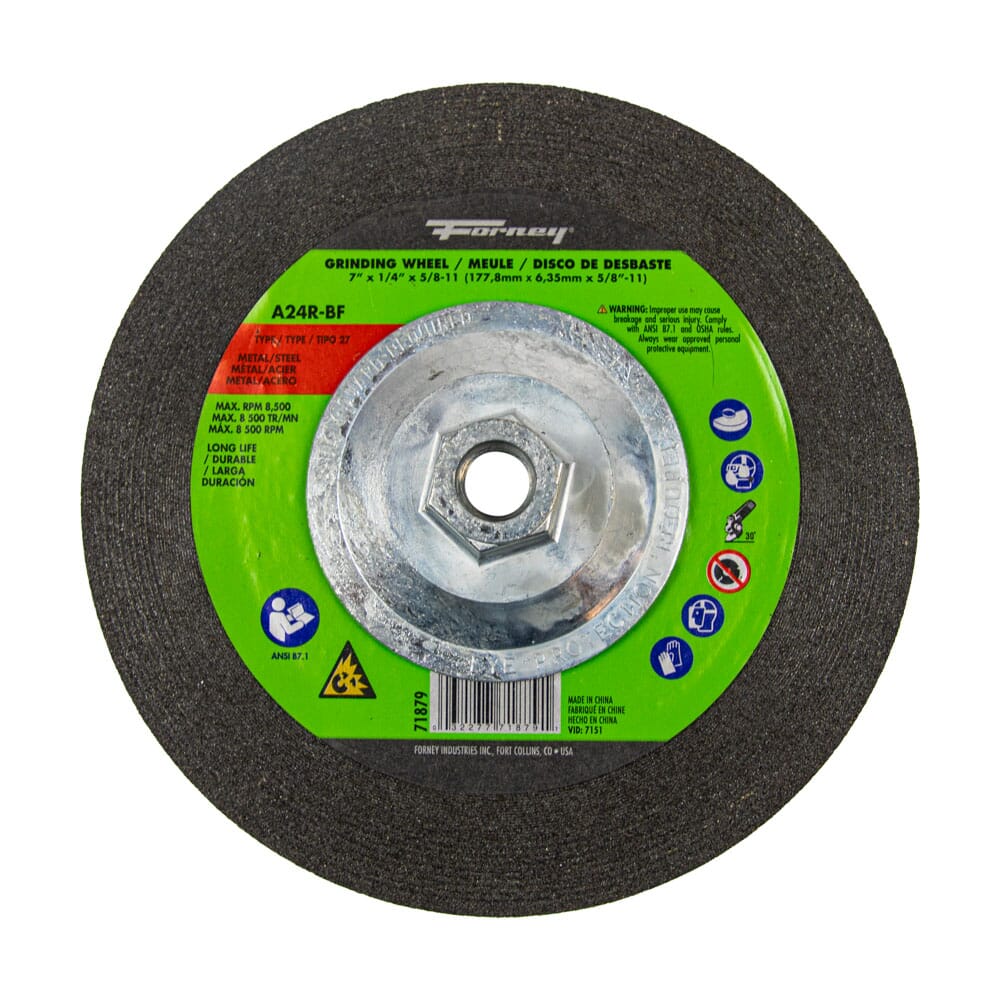Grinding Wheel, Metal, Type 27 (Depressed Center), 7 in x 1/4 in x